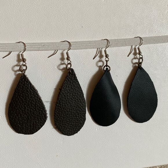 Women’s Waterdrop Earrings Leather 2 Pairs - Picture 1 of 4